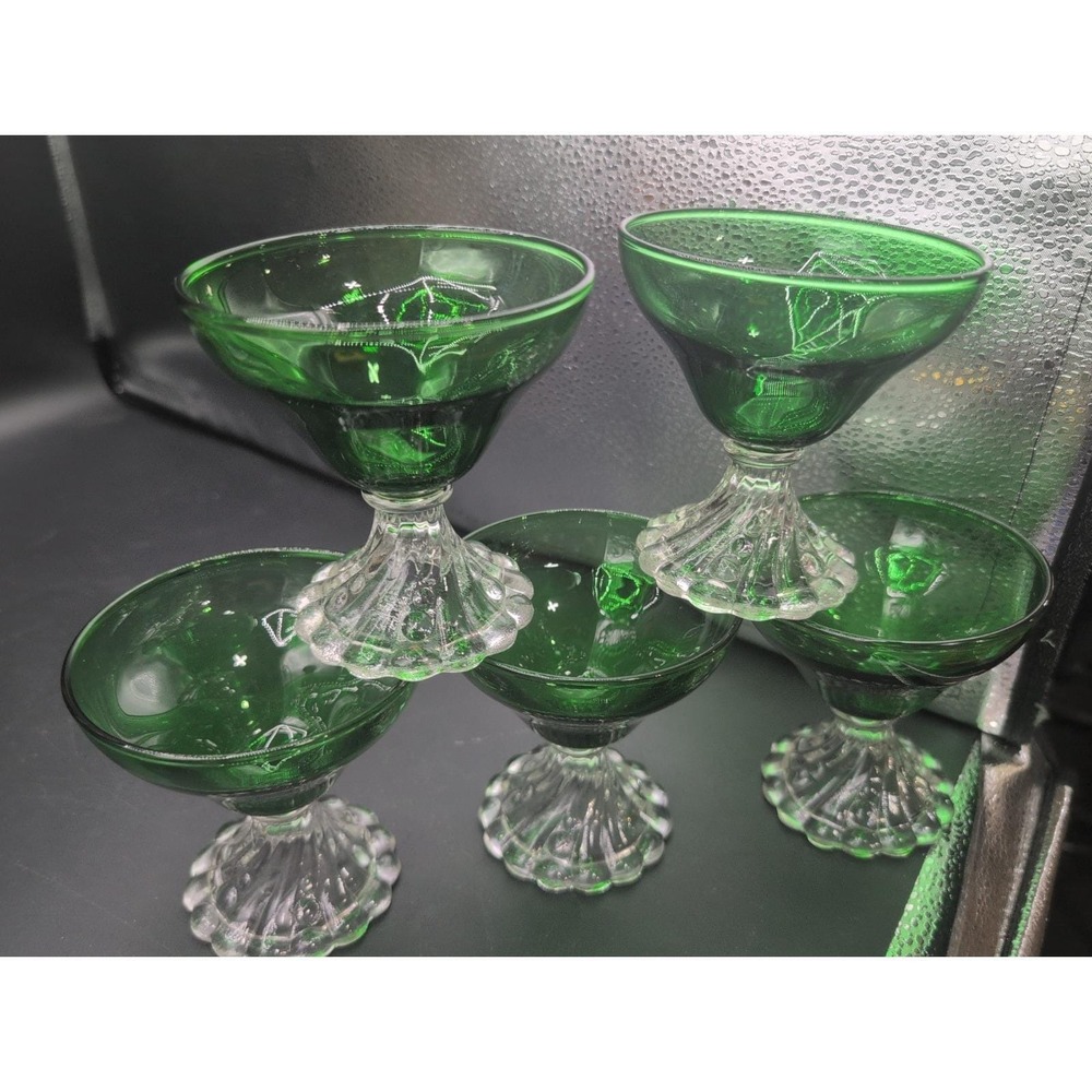 Set Of 5 Anchor Hocking Boopie Firest Green Sherbet Dish Or Champagne Coupe